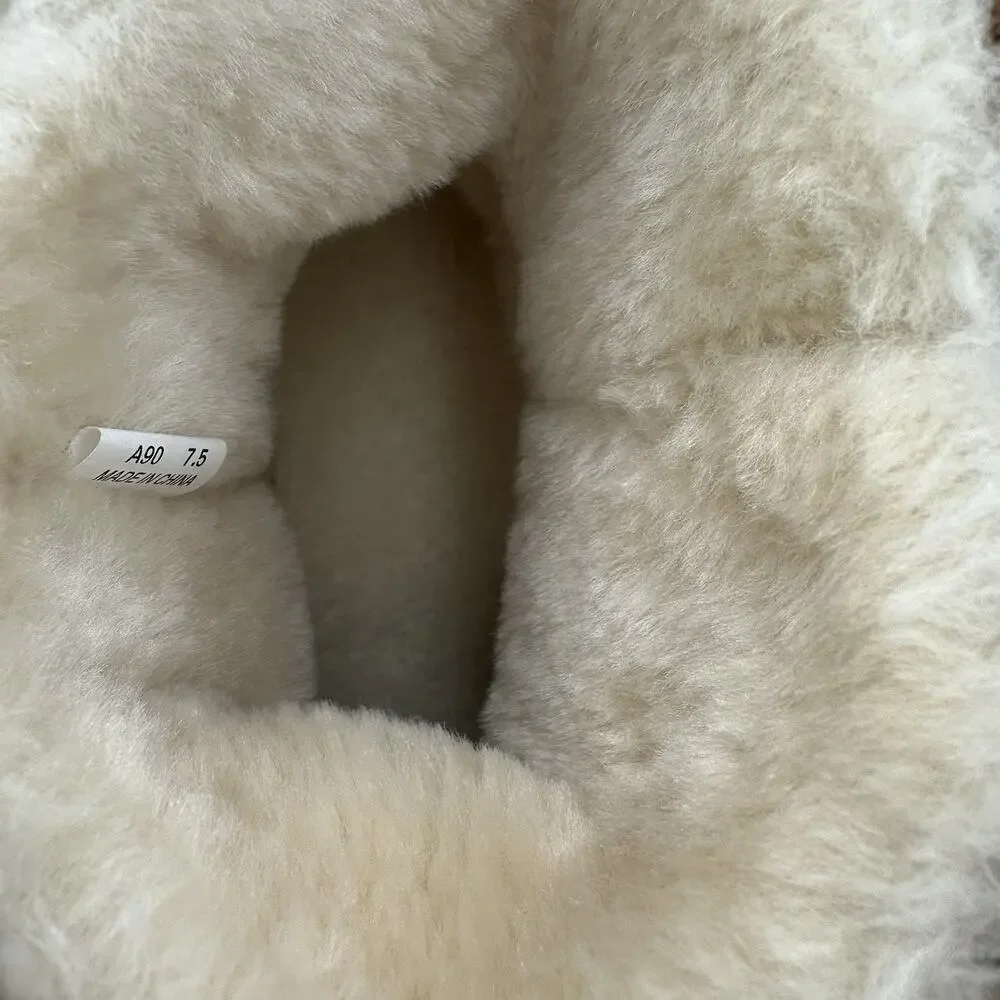 Athlefit Snow Boots Slip On Womens‎ Suede Faux Wool Fur Lining Chestnut